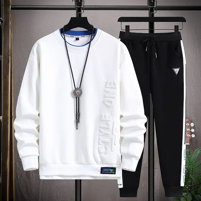 LONZA Clothes For Men Plain Male T Shirt White Pants Sets Alphabet Tracksuit Essential Top Offer Trend Popular Sports Suits Cool Kpop