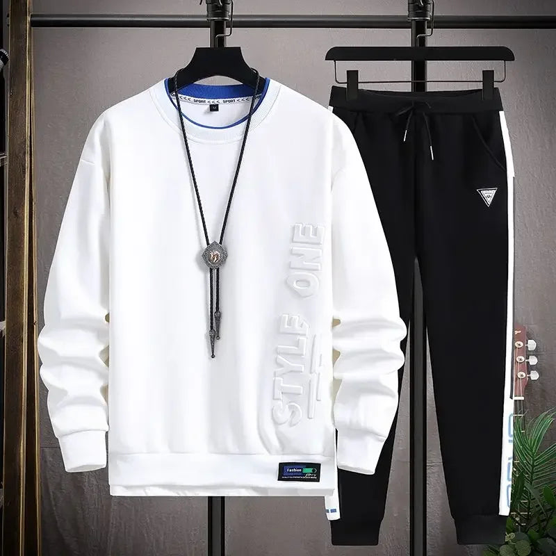 LONZA Clothes For Men Plain Male T Shirt White Pants Sets Alphabet Tracksuit Essential Top Offer Trend Popular Sports Suits Cool Kpop